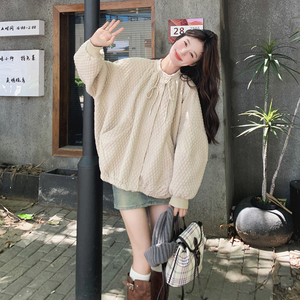 米杏色小香风棒球服外套女冬季2024新款加厚高级感超好看短款棉衣图片