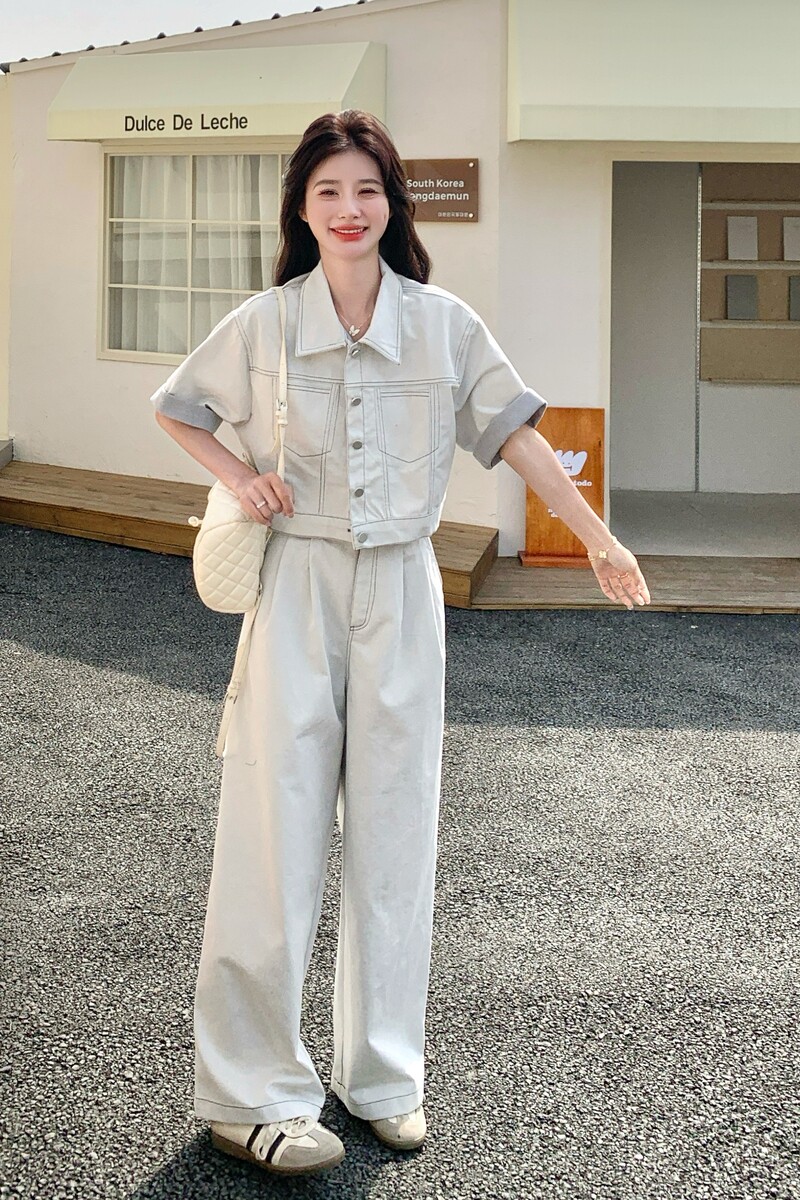 又a又飒工装牛仔套装女2025夏季新款港风高级感外套阔腿裤两件套,女装套装/套裙,浙宝099