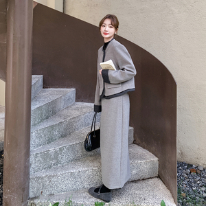 毛呢套装裙女2024冬新款高级感名媛外套半身裙小香风职业厚两件套图片