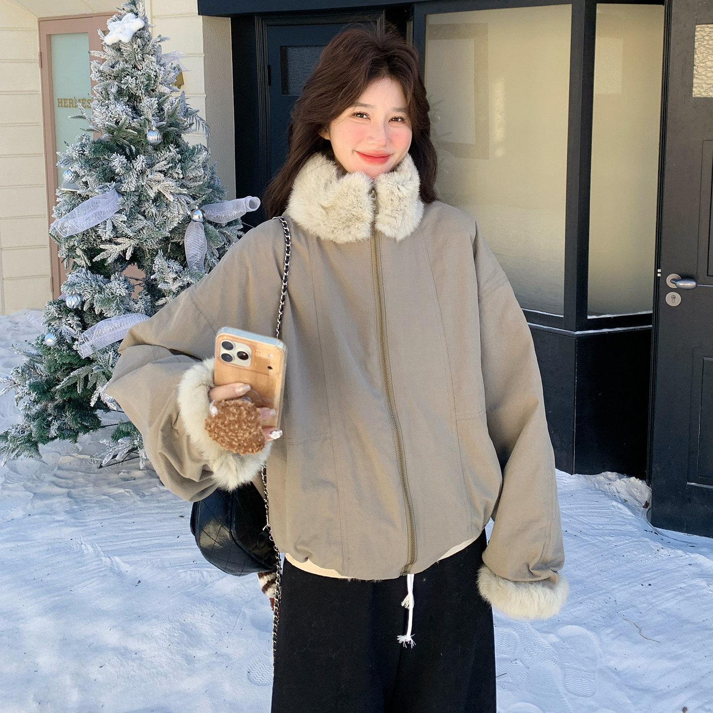 新款现货仿兔毛派克服099-10383-p225-k338，女装派克服，浙宝099