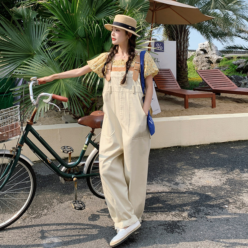 米白色工装背带裤女2025夏季新款设计感小众百搭减龄小个子连体裤,女装休闲裤,浙宝099
