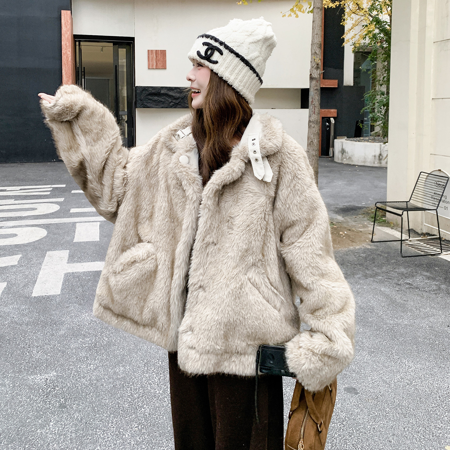 新款现货仿皮草两面可穿派克服099-10368-P235-K358，女装派克服，浙宝099