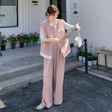 高级感粉色休闲西装马甲阔腿裤女2025春季新款韩版宽松，女装连衣裙，浙宝099