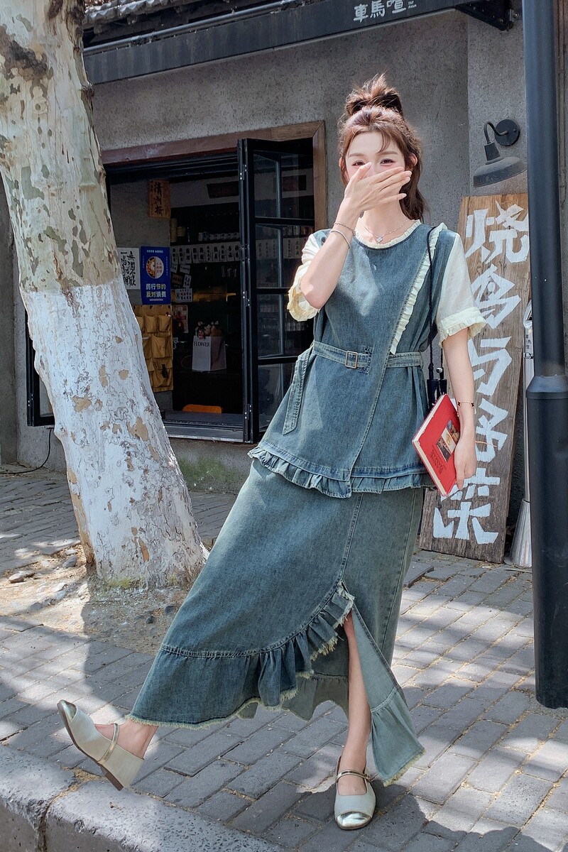 现货新款牛仔拼接两件套099-10101-P165-K238,女装连衣裙,浙宝099