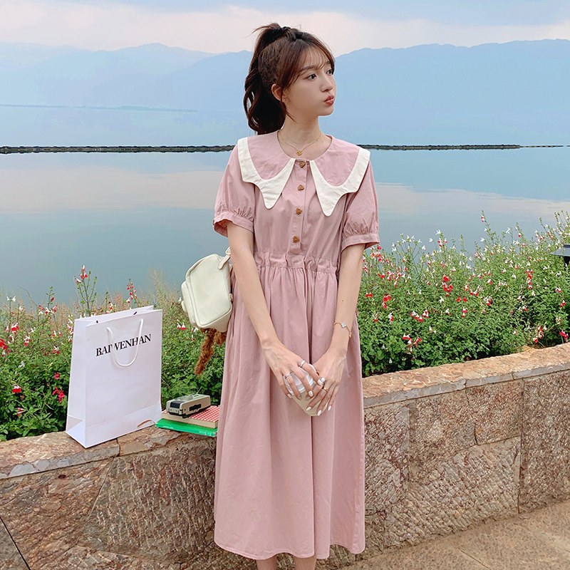粉色娃娃领连衣裙质感小个子简约显瘦温柔风2025新款女夏季衬衫裙,女装连衣裙,浙宝099