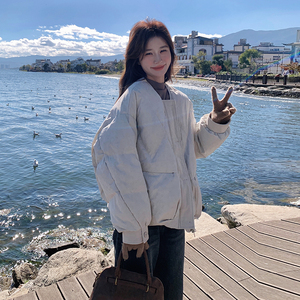韩版简约圆领短款保暖羽绒服女2025年冬季新款显瘦加厚白鸭绒外套图片