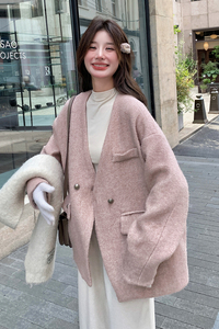 小香风毛呢外套女2024冬小个子独特甜美粉色韩系气质名媛上衣呢子图片
