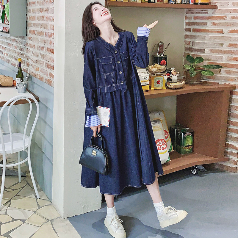 新款牛仔拼接连衣裙099-D130-P135-K198,女装连衣裙,浙宝099