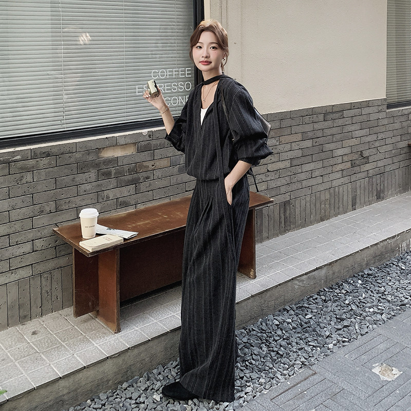 现货26春条纹假两件上衣加裤子套装099-10252-P175-K268，女装套装/套裙，浙宝099