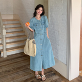 清冷感圆领牛仔连衣裙女夏2024新款法式气质高腰流行爆款设计感，女装连衣裙，浙宝099