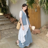 设计感牛仔马甲套装裙女夏季2025新款一整套罩衫高腰半身裙三件套，女装套装/套裙，浙宝099