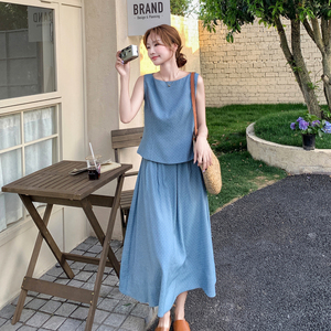 设计感小众韩系淡人套装裙女夏新款薄款休闲背心上衣半身裙两件套