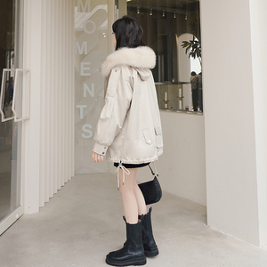 派克服女秋冬加绒加厚棉服2024年新款爆款皮毛一体仿兔毛皮草外套图片