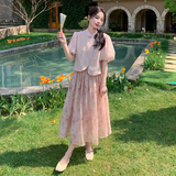 粉色新中式国风盘扣连衣裙女夏2024新款清冷感艺术感，女装连衣裙，浙宝099