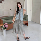 盐甜系穿搭碎花背心裙套装女夏新款休闲显瘦刺绣马甲两件套连衣裙，女装连衣裙，浙宝099
