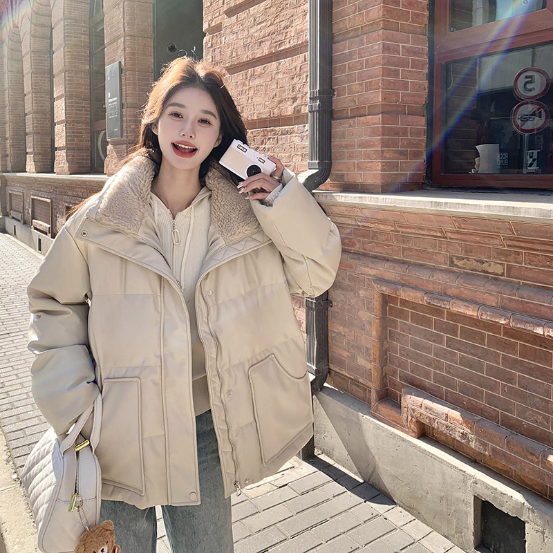 现货羊羔毛拼接PU皮羽绒服099-C103-P285-K438,女装羽绒服,浙宝099