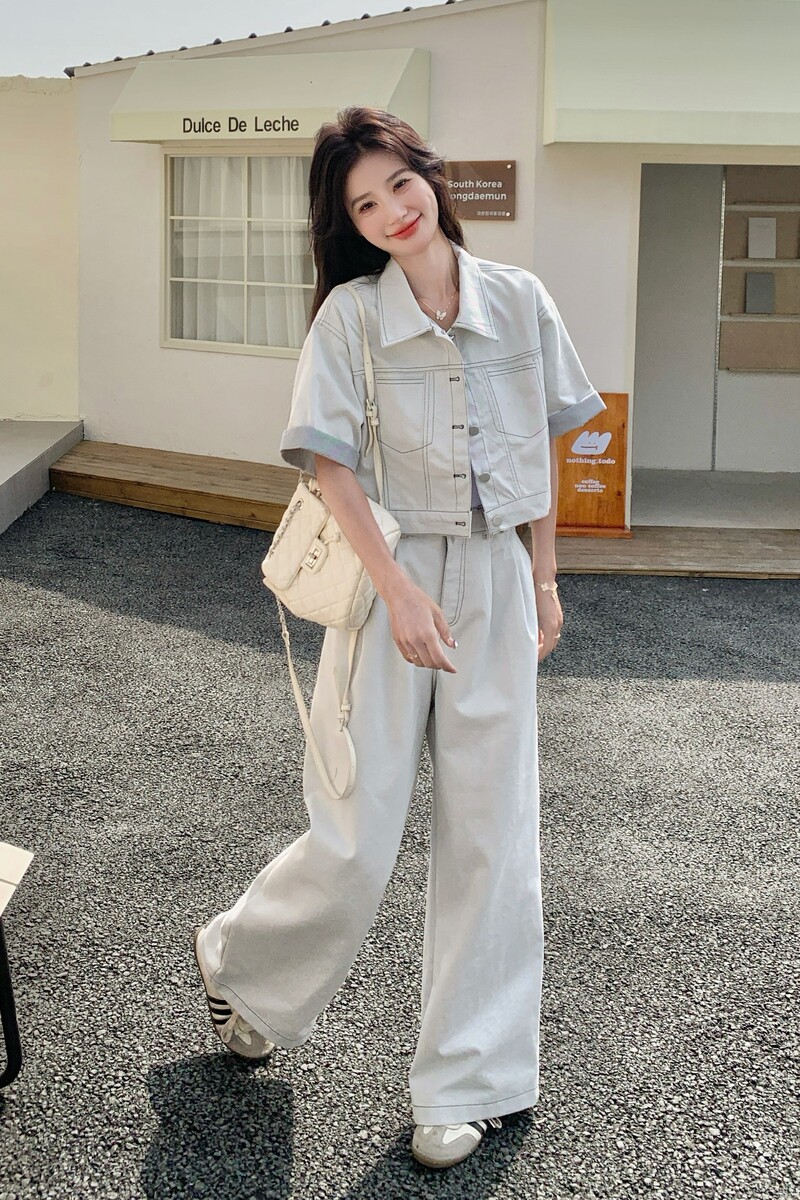 又a又飒工装牛仔套装女2025夏季新款港风高级感外套阔腿裤两件套,女装套装/套裙,浙宝099