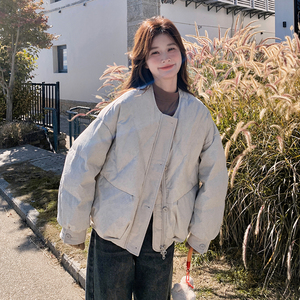 韩版简约圆领短款保暖羽绒服女2025年冬季新款显瘦加厚白鸭绒外套图片