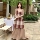法式格纹v领背心连衣裙套装女2025新款复古高级感半身裙两件套，女装连衣裙，浙宝099