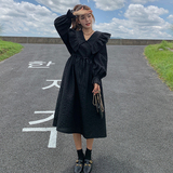 法式千金黑色娃娃领连衣裙女春秋2025新款赫本风高级感超好看长裙，女装连衣裙，浙宝099