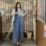 设计感假两件牛仔背带裙女2025夏季新款韩版宽松休闲中长款连衣裙，女装连衣裙，浙宝099