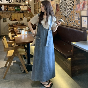 时尚拼接假两件牛仔连衣裙女夏季2025年新款韩版宽松气质百搭长裙图片
