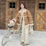 设计感皮毛一体羊羔毛外套女冬季2024新款韩系麂皮绒加绒加厚棉衣，女装皮草，浙宝099