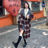 高级感红色格子羊绒大衣女2024冬中长款连帽韩版双面毛呢斗篷外套，女装毛呢外套，浙宝099
