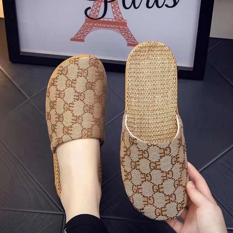 亚麻拖鞋居家鞋雪皮熊静音木地板