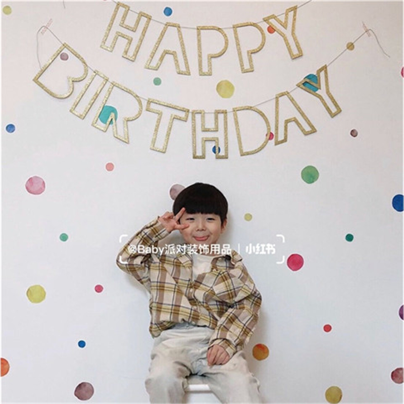 金色镂空字母拉旗派对背景墙拍照布置生日装饰节庆用品拉花彩旗条