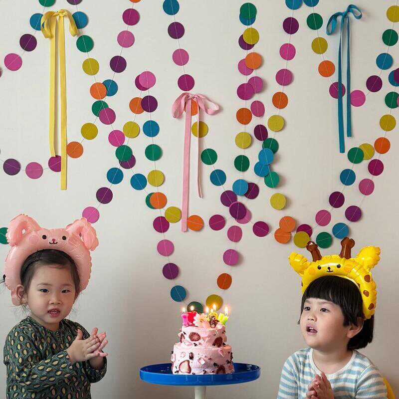 ins彩色圆形纸片拉旗生日会派对装饰儿童节日幼儿园挂饰拉花装扮
