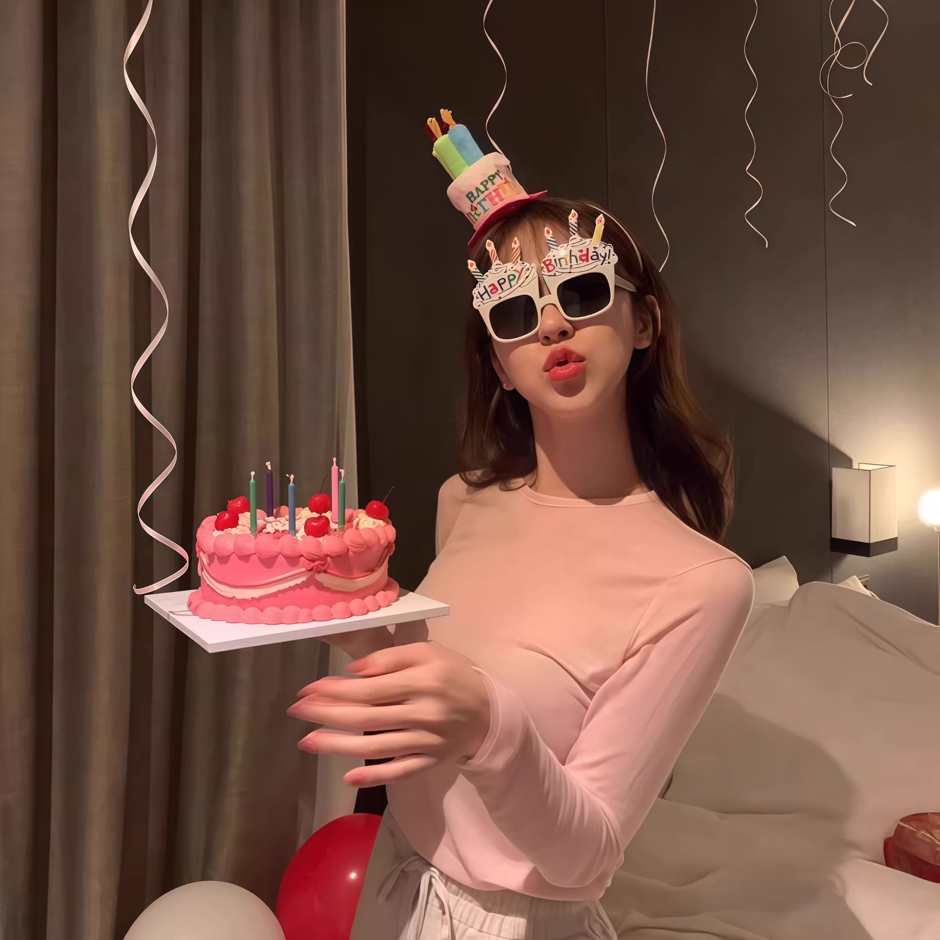 生日蛋糕头箍韩式眼镜图片