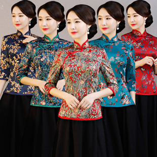 日常可穿老上海旗袍上衣复古民国2023年新款 中老年妈妈女 春秋长袖