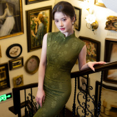 年轻款 夏无袖 绿色 绝美旗袍老上海日常可穿2026新款 国风改良新中式