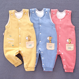 加厚保暖洋气 子高腰护肚外穿棉裤 婴儿背带裤 宝宝闭按扣薄棉秋冬裤