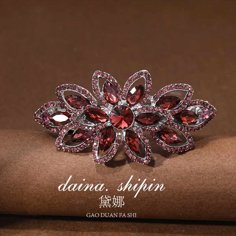 新款镶钻花朵弹簧夹韩式顶夹横夹一字横夹百搭发夹女气质发卡发饰