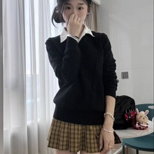 学院风jk制服毛衣套装女秋冬校供针织衫格裙百褶短裙子三件一整套