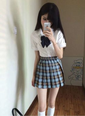 JK制服收腰白色短袖衬衫女原创正版学院风狗短秋刀鱼同格百褶裙