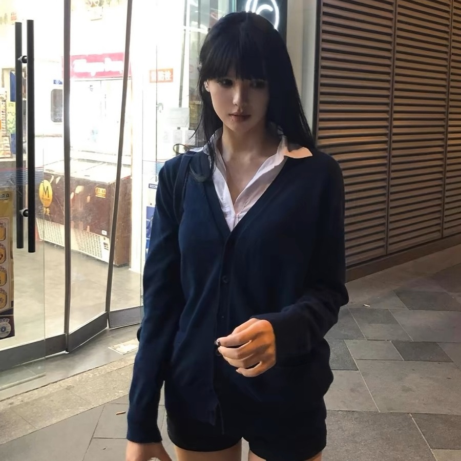 学院风老头衫日系宽松长袖纯色