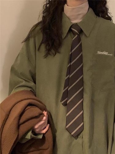 自制新款复古风百搭咖色条纹领带