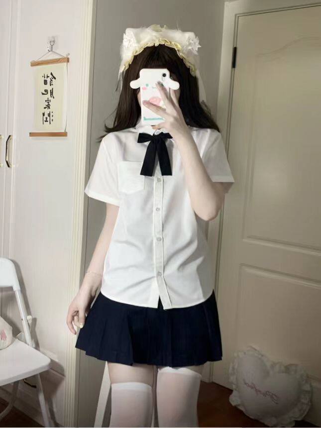 日系新款jk制服短袖衬衫女学生显瘦百搭基础款上衣学院风衬衣套装