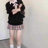 针织衫 jk制服白桃香格裙套装 女秋叠穿套头毛衣日系学院风长袖 外套