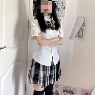 原创正版黑板报jk制服狗短格裙夏季学院风百褶半身jk短裙格子套装
