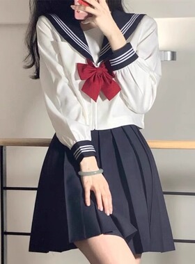 正统白三本基础款短袖水手服原创jk制服秋冬学院风百褶短裙子套装