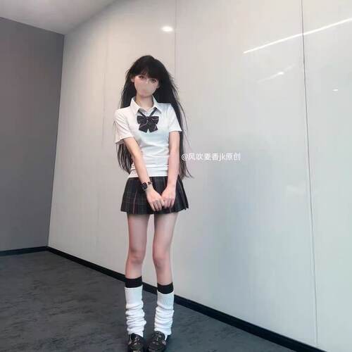 JK学院风白色格裙POLO衫套装