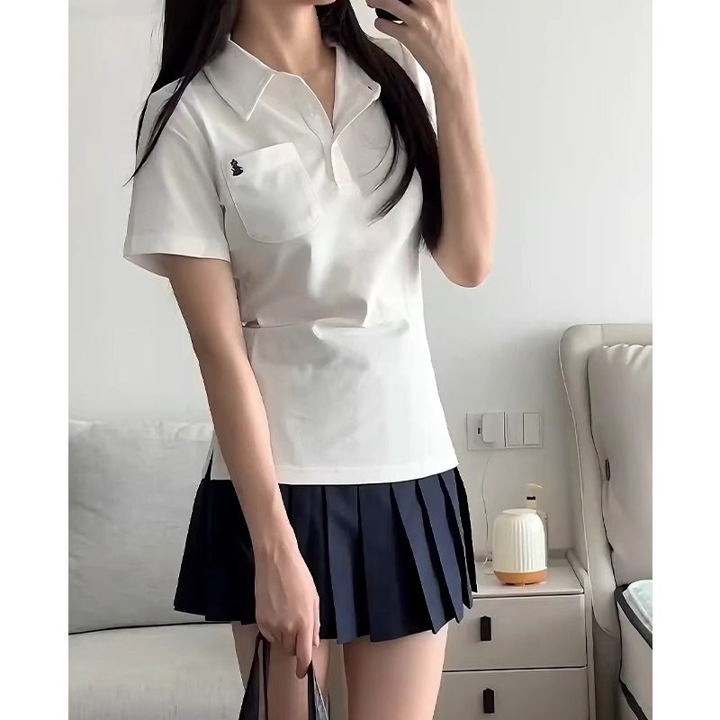 jk收腰短袖POLO衫女夏季学院风