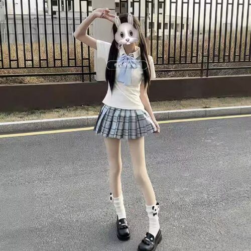 夏季JK学院风刺绣百褶裙套装