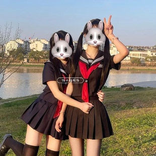 学院风JK制服日系穿搭正统三本水手服上衣搭配同色百褶裙套装女