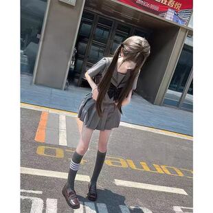 正统日系jk制服基础款灰色二本水手服甜美学院风短袖灰百褶裙套装