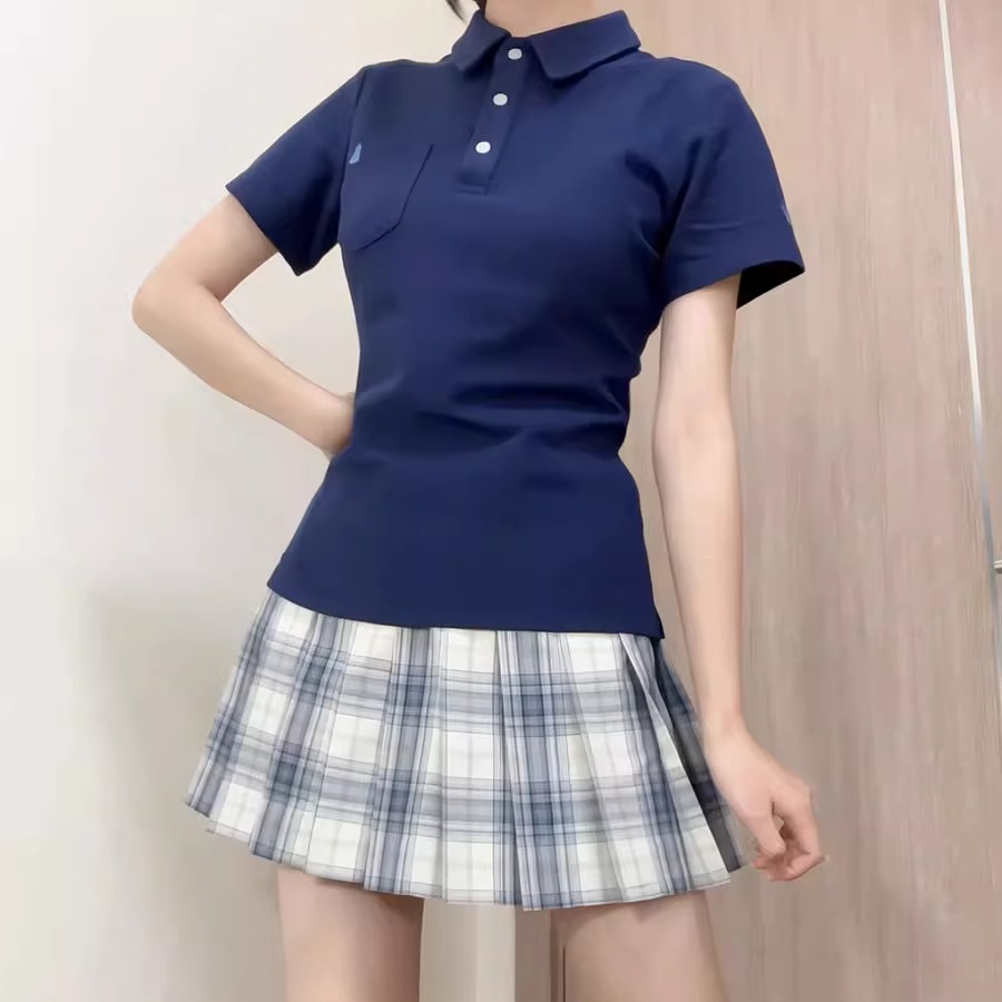 藏青色短袖Polo衫T恤上衣女百搭